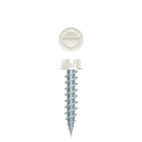 8 x 2 Needle Point Slotted Indented Hex Washer Head Painted White, Zinc Plated (Pack Qty 3000) NW832