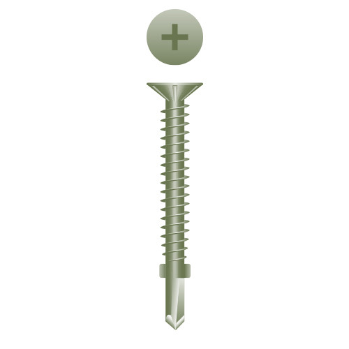 8-18 x 2-1/4 Phillips Flat Head with Nibs and Wings, Self-Drilling, Fiber Board Screw, Ruspert Coating Point# 2 (Pack Qty 500) FB824RV