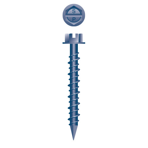 1/4 x 1-1/4 Strongcon Slotted Indented Hex Washer Head, Hi-Low, Notched Threads, Diamond Point, Blue Ceramic Coating (Pack Qty 3000) CH420