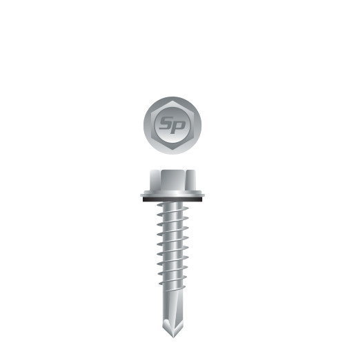 12-14 x 3/4 Unslotted Indented Hex Washer Head with Bonded Washer, Strong-Shield Coated Point# 3 (Pack Qty 100) HA1212CI