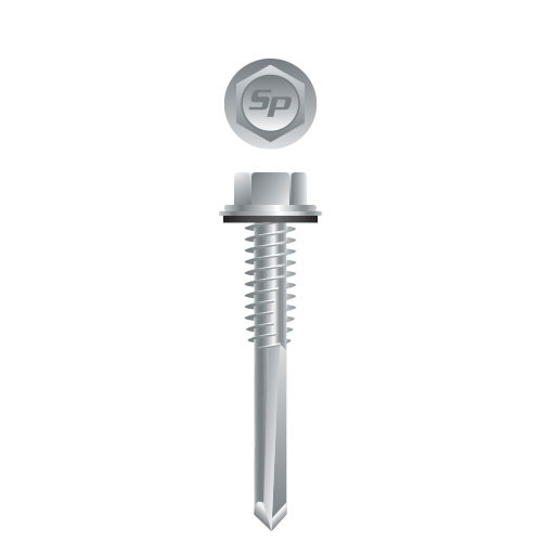 12-24 x 3 Unslotted Indented Hex Washer Head with Bonded Washer, Strong-Shield Coated Point# 5 (Pack Qty 1000) HA54C