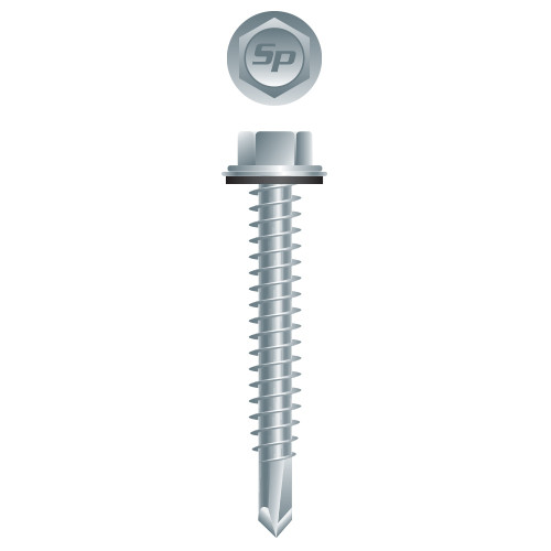 14-14 x 4 Unslotted Indented Hex Washer Head with Bonded Washer, Zinc Plated Point# 3 (Pack Qty 20) HA1464I