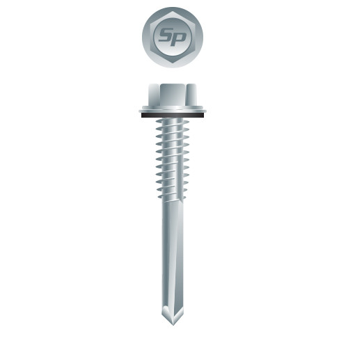 12-24 x 1-1/2 Unslotted Indented Hex Washer Head with Bonded Washer, Zinc Plated Point# 5 (Pack Qty 2500) HA52