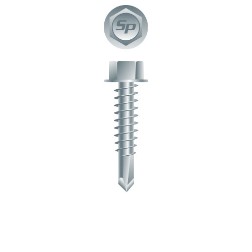 14-14 x 1 Unslotted Indented Hex Washer Head, Zinc Plated Point# 3 (Pack Qty 350) H1416V