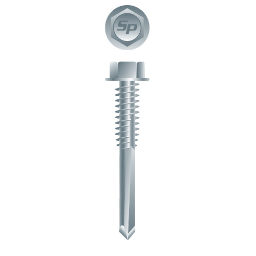 12-24 x 3 Unslotted Indented Hex Washer Head, Zinc Plated Point# 5 (Pack Qty 200) H54V