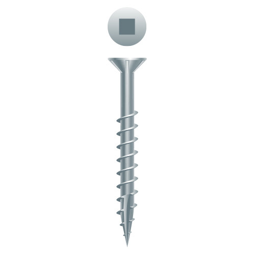 8 x 1-5/8 Woodworking Square Drive Flat Head w/Nibs Particle Board Screw, Type 17, Zinc Plated (Pack Qty 825) XQ826NZV