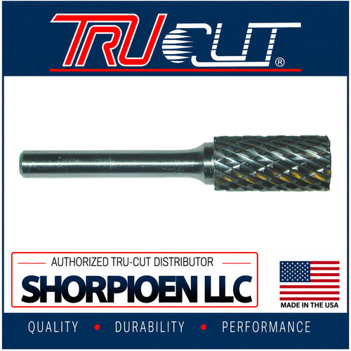 TRU-CUT CARBIDE BURR CYLINDRICAL DOUBLE CUT 1/4 SHANK 7/16 DIA X1 HEAD LENGTH (Pack of 1) Part No. CBSA-4