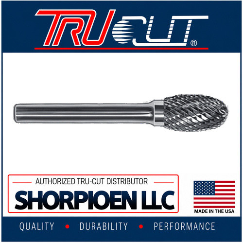 TRU-CUT CARBIDE BURR OVAL SHAPE DOUBLE CUT 1/4 SHANK 1/2 DIA X7/8 HEAD LENGTH (Pack of 1) Part No. CBSE-5
