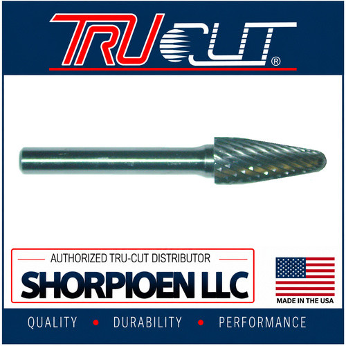 TRU-CUT CARBIDE BURR 14 DEGREE INCLUDED ANGLE DOUBLE CUT 1/4 SHANK 1/4 DIA X5/8 HEAD LENGTH (Pack of 1) Part No. CBSF-1