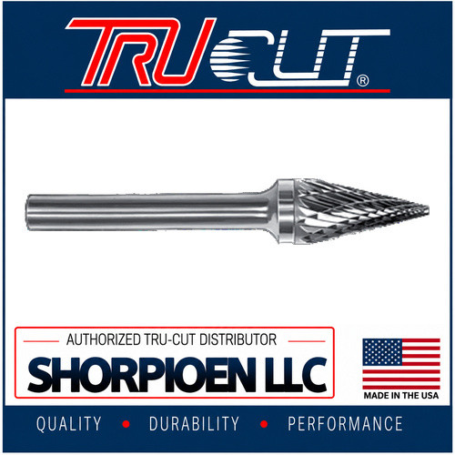 TRU-CUT CARBIDE BURR CONE SHAPE DOUBLE CUT 1/4 SHANK 1/4 DIA X1/2 HEAD LENGTH (Pack of 1 pc) Part No. CBSM-1