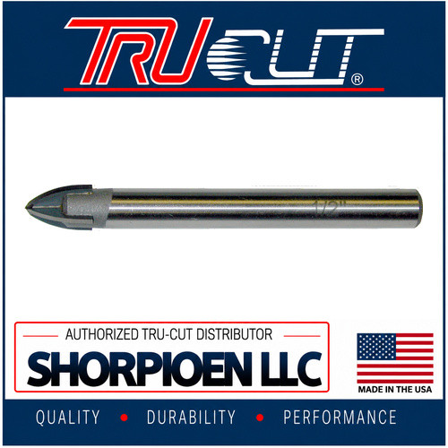 TRU-CUT GLASS AND TILE DRILL BIT QUAD CARBIDE TIP 3/16 (Pack of 1 pc) Part No. GDQ.187