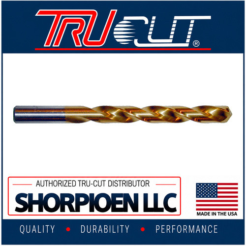 TRU-CUT JOBBER DRILL BIT HSS 135 SPLIT POINT HEAVY DUTY TITANIUM NITRIDE 23/64X4-7/8  (Pack of 6)  Part No. HDT.359