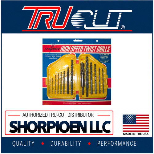 TRU-CUT DRILL BIT SET 14 PC 10 HSS BITS 1/16 TO 1/4 + 3 1/4-SHANK BITS 5/16 3/8 1/2 + CENTER PUNCH PLASTIC CASE (Pack of 1) Part No. MF-14P