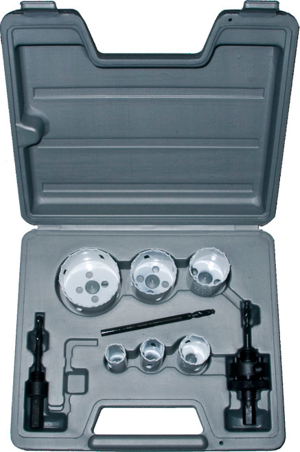 TRU-CUT HOLE SAW JOURNEYMANS KIT DELUXE PLUMBERS 9 HOLE SAWS 3/4 7/8 1-1/8 1-1/2 1-3/4 2-1/4 2-1/2 SHM5514 & SHM5545 MANDRELS SHA5511 MANDREL ADAPTER CASE (Pack of 1 pc) Part No. SHJ92