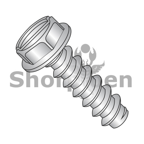 8-18X3/8 Slotted Indented Hex Washer Self Tapping Screw Type B Fully Thread 18 8 Stainless (Pack Qty 5,000) BC-0806BSW188