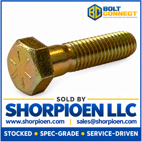 3/8-24X1 3/8 Fine Thread Hex Cap Screw Grade 8 Zinc Yellow Made in USA (Pack Qty 675) BC-3822CH8O