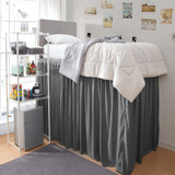 EXTENDED DORM SIZED BED SKIRT PANEL WITH TIES - CHARCOAL