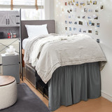 DORM SIZED BED SKIRT PANEL WITH TIES - CHARCOAL