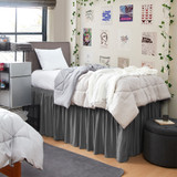 DORM SIZED BED SKIRT PANEL WITH TIES - CHARCOAL