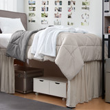 DORM SIZED BED SKIRT PANEL WITH TIES - STONE TAUPE