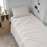 PORTUGAL MADE - BAMBOO LINEN SHEET SET - WHITE SAND