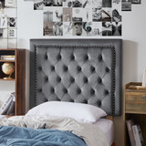 Tavira AllureÂ® College Dorm Headboard - Tufted Rivet - Velvety Charcoal Gray