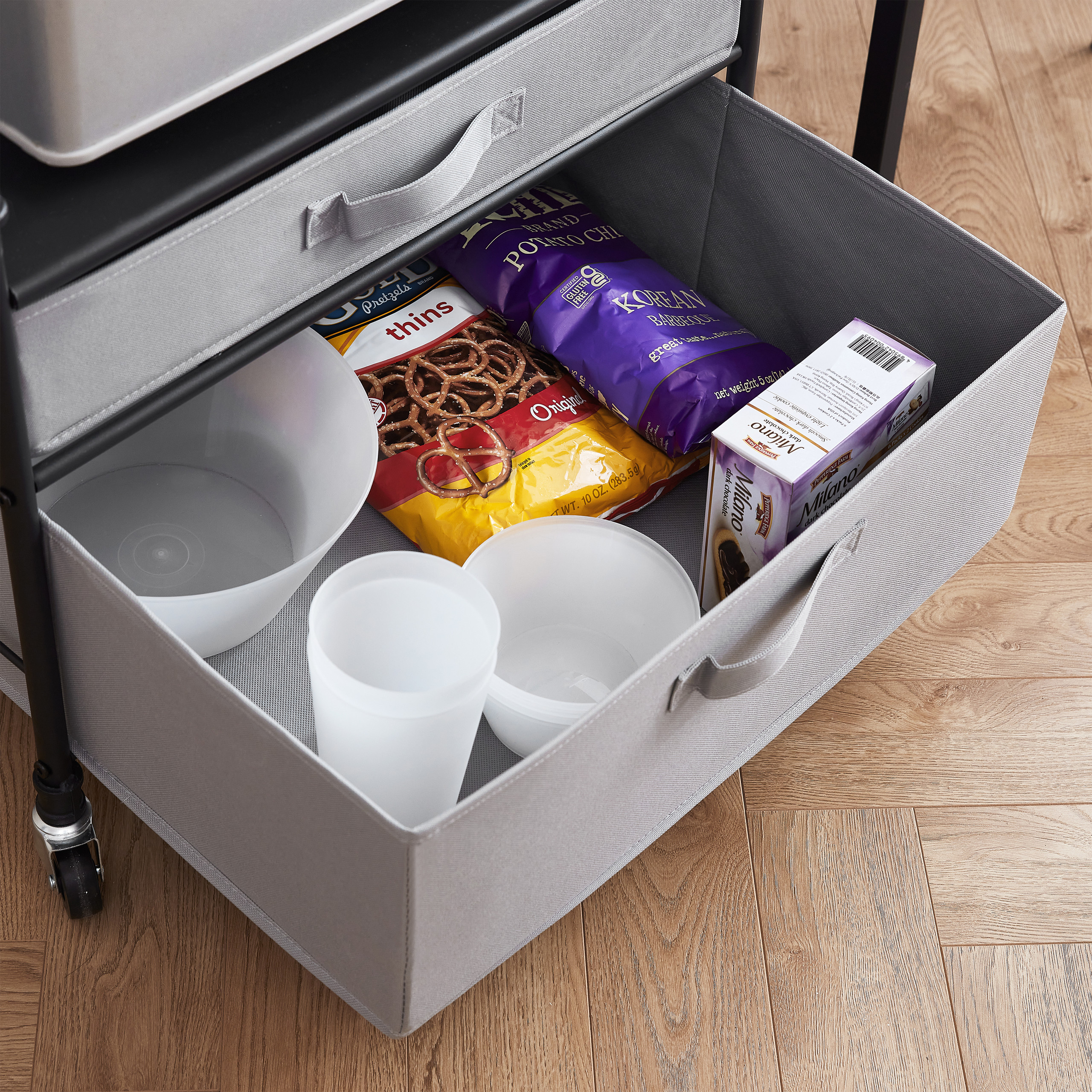 The Fridge Stand Supreme - Drawer Organization - Black Pipe Frame with Light Gray Drawers, Size: 23.2