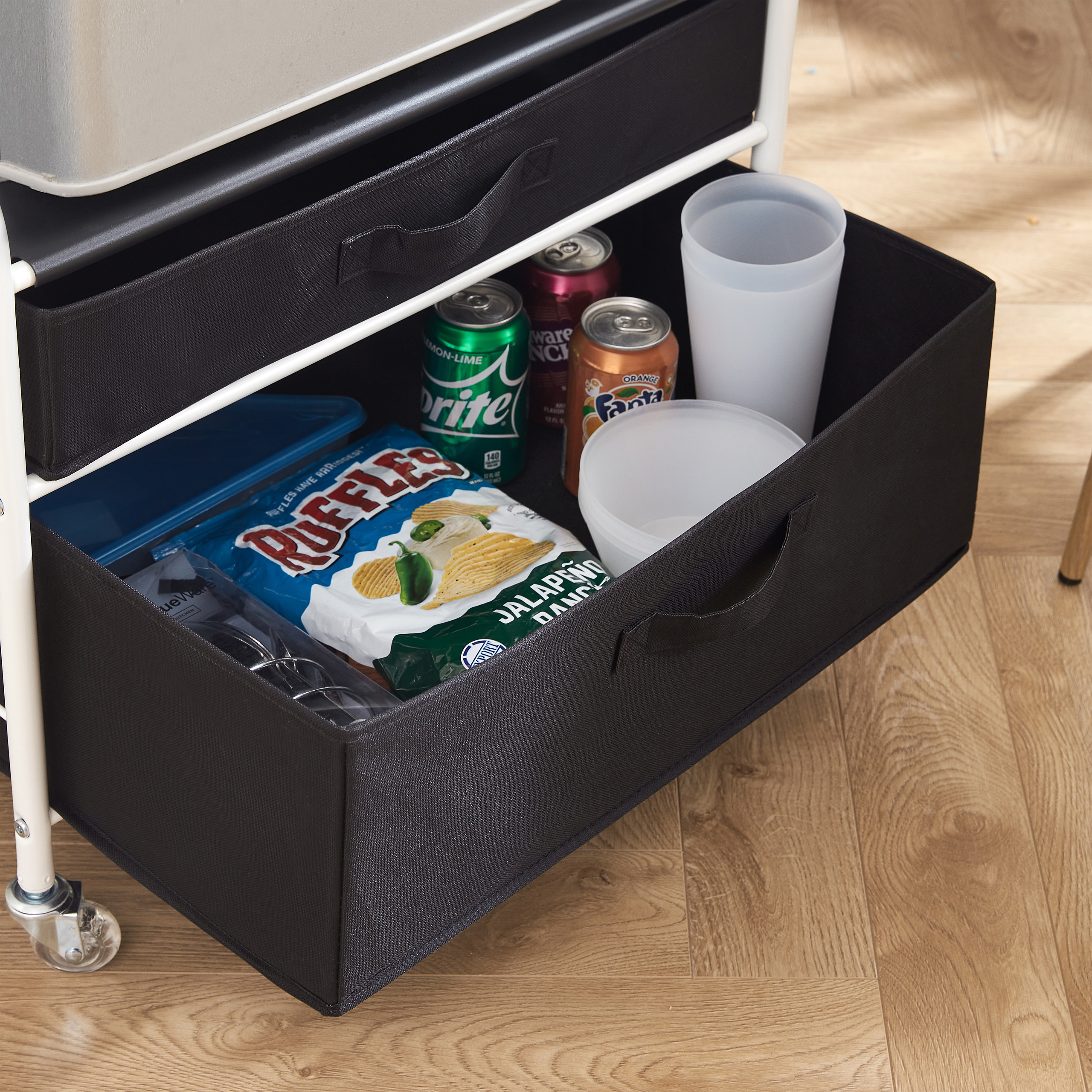 The Fridge Stand Supreme - Drawer Organization - Black Pipe Frame with Black Drawers