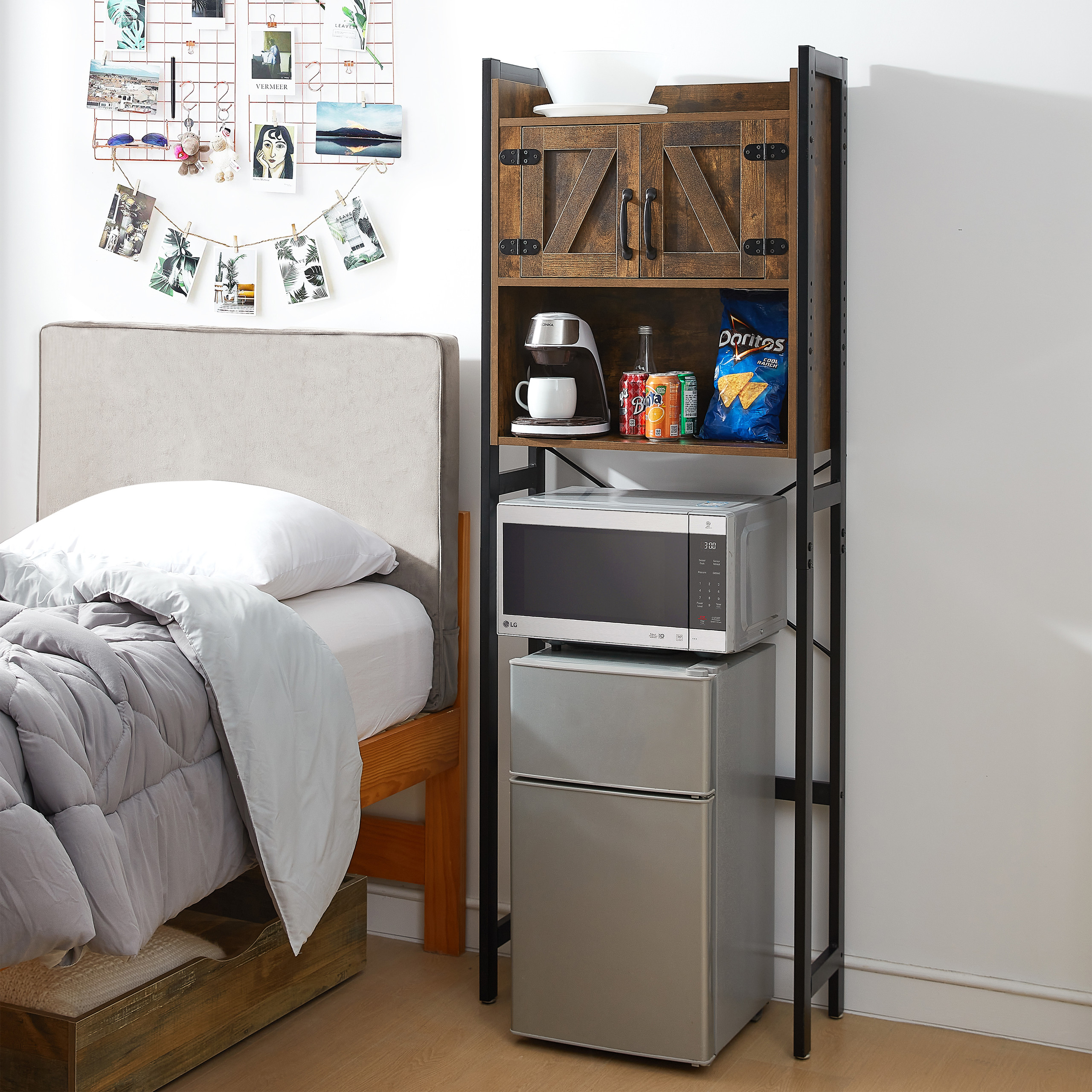 DORM HUTCH - OVER THE FRIDGE ORGANIZER - DARK WOOD WALNUT