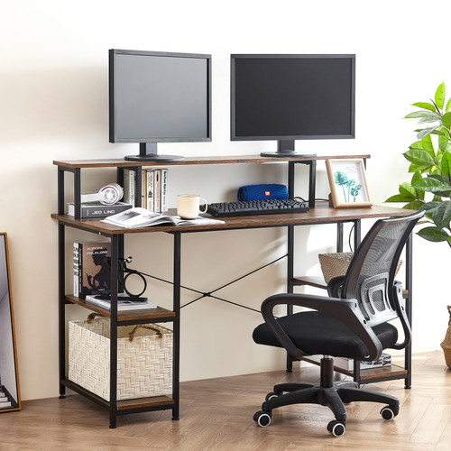 Suprima® Desk - Dual Monitor Height Organizer - Mahogany