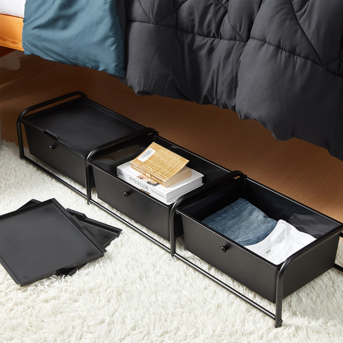 UNDERBED STORAGE - LIDDED 3 SECTION - BLACK