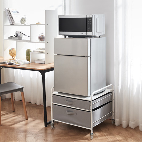 THE FRIDGE STAND SUPREME - WHITE FRAME WITH LIGHT GRAY DRAWERS