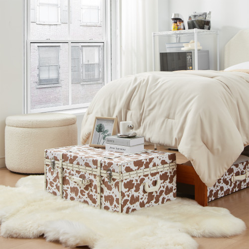 DESIGNER DORM TRUNK - MOO COW WHITE/BROWN