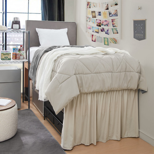 DORM SIZED BED SKIRT PANEL WITH TIES - STONE TAUPE