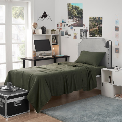 PORTUGAL MADE - BAMBOO LINEN SHEET SET - HERO GREEN