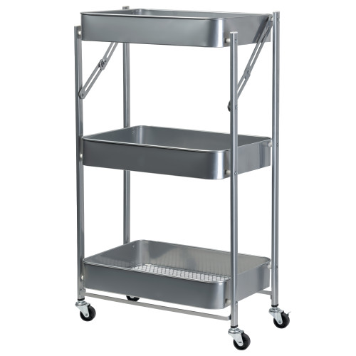 The Collapsible Cart - Dorm 3-Tier Rolling Storage - Gray