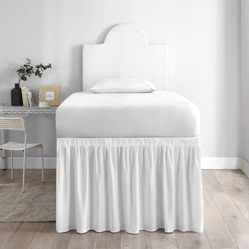 Dorm Sized Bed Skirt Panel with Ties - White