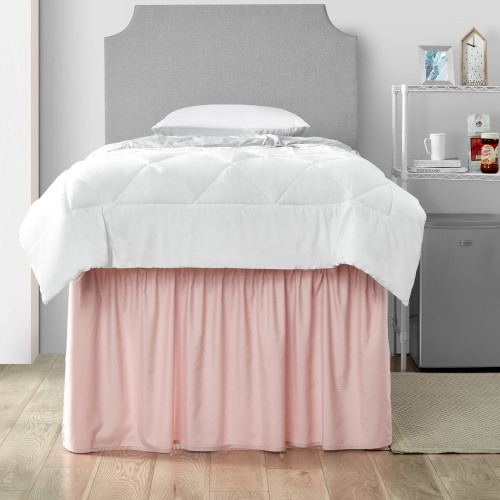 Dorm Sized Bed Skirt Panel with Ties - Silver Pink