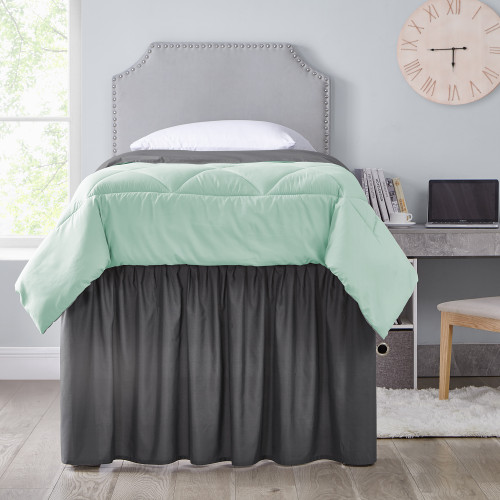Dorm Sized Bed Skirt Panel with Ties - Faded Black