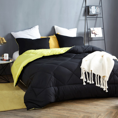 Black/Limelight Yellow Reversible Twin XL Comforter