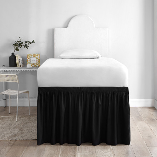 Dorm Sized Bed Skirt Panel with Ties - Black