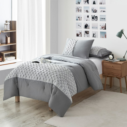 Knit and Loop Textured Twin XL Comforter - Alloy/Glacier Gray