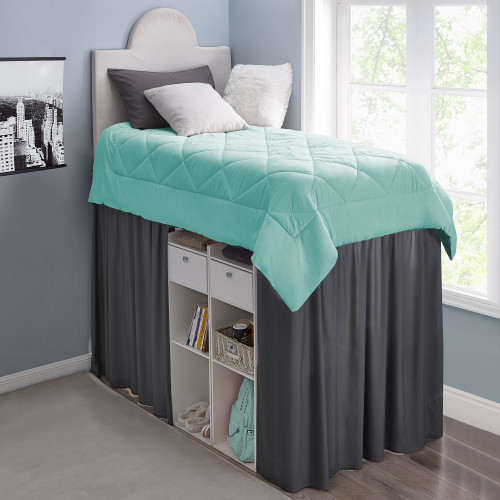 Extended Dorm Sized Bed Skirt Panel with Ties - Faded Black (For raised or lofted beds)