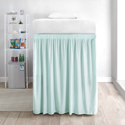 Extended Dorm Sized Bed Skirt Panel with Ties - Hint of Mint (For raised or lofted beds)