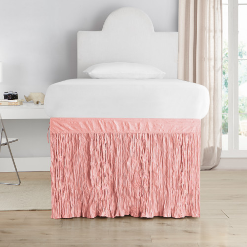 Crinkle Dorm Sized Bed Skirt Panel with Ties - Rose Quartz