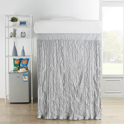 Crinkle Extended Dorm Sized Bed Skirt Panel with Ties - Glacier Gray (For raised or lofted beds)