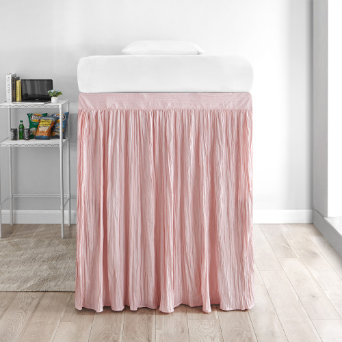 Crinkle Extended Dorm Sized Bed Skirt Panel with Ties - Rose Quartz (For raised or lofted beds)