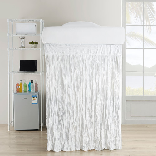 Crinkle Extended Dorm Sized Bed Skirt Panel with Ties - White (For raised or lofted beds)