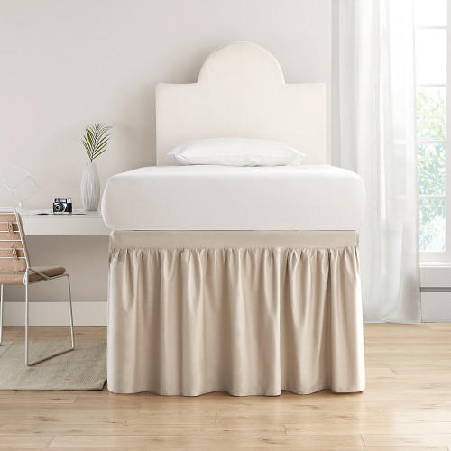Dorm Sized Cotton Bed Skirt Panel with Ties - Sepia Beige