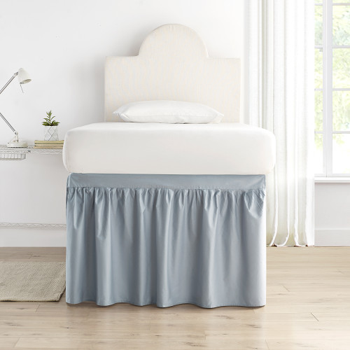 Dorm Sized Cotton Bed Skirt Panel with Ties - Faded Denim